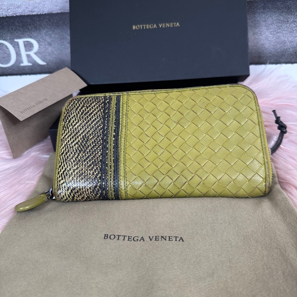 Yellow Woven Wallet with Zipper